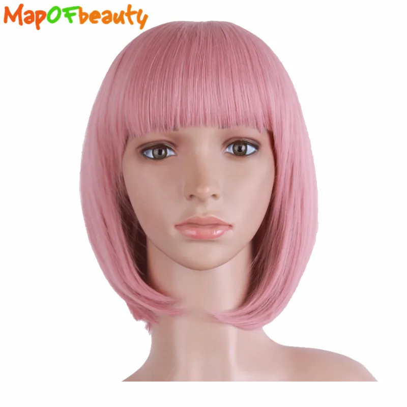 MapofBeauty короткие прямые парики боб для женщин 12 дюймов розовый парик косплея