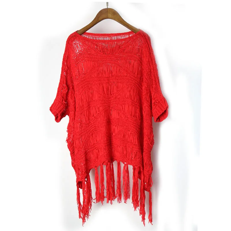 2018 Autumn Women Knitted Mesh Shirt Tassel Batwing Sleeve Loose Top Femme Korean Style Blouse Plus Size Clothing | Женская одежда