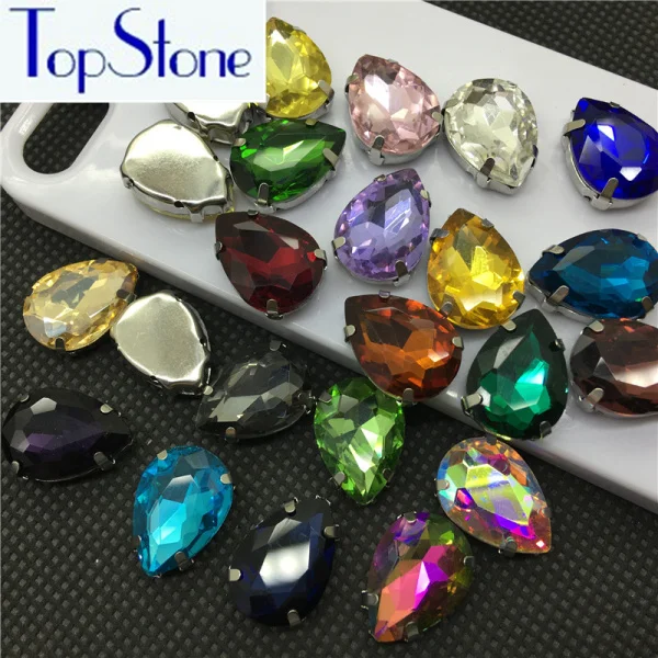 mix colors TopStone капелька из стеклянного кристала капли пришить коготь стразы с металлической схватка нескольких цветов Прямая Пришивные камень - Цвет: mix colors
