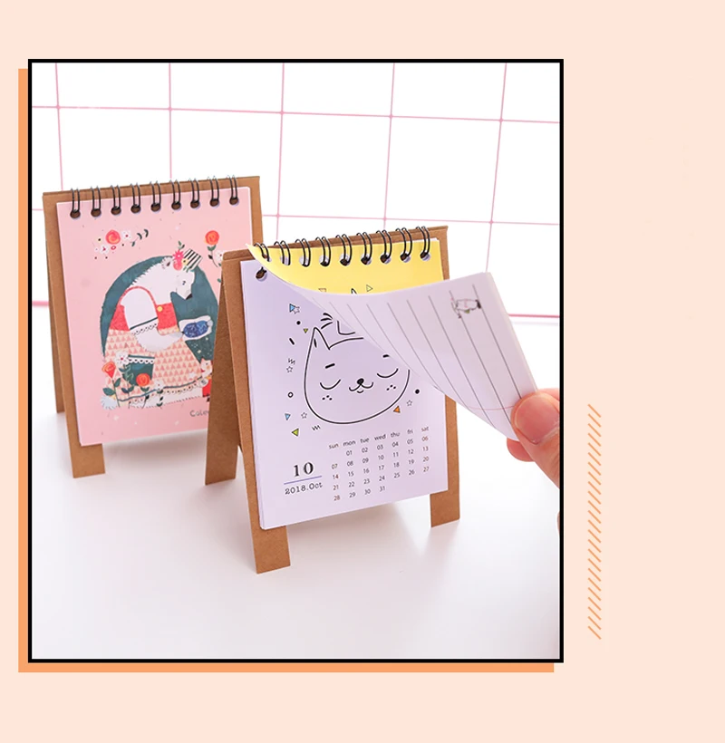 Kawaii Cartoon, календарь, креативная крафт-бумага, стоячий стол, календарь, настольный, чтобы сделать список, ежедневник, книга, Канцтовары