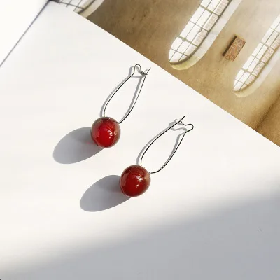 L Small AOMU Japan Cute Sweet Simulation Gradient Red Cherry Gold Color Fruit Pearl Stud Earrings for Women Girl Lovely Party Birthday - Окраска металла: L Small