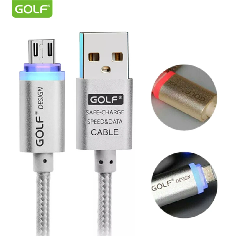 Golf 1 м металлический Плетеный умный светодиодный Micro USB кабель для синхронизации данных и быстрой зарядки для samsung S4 S6 S7 LG G3 G4 V10 Android кабели для зарядки