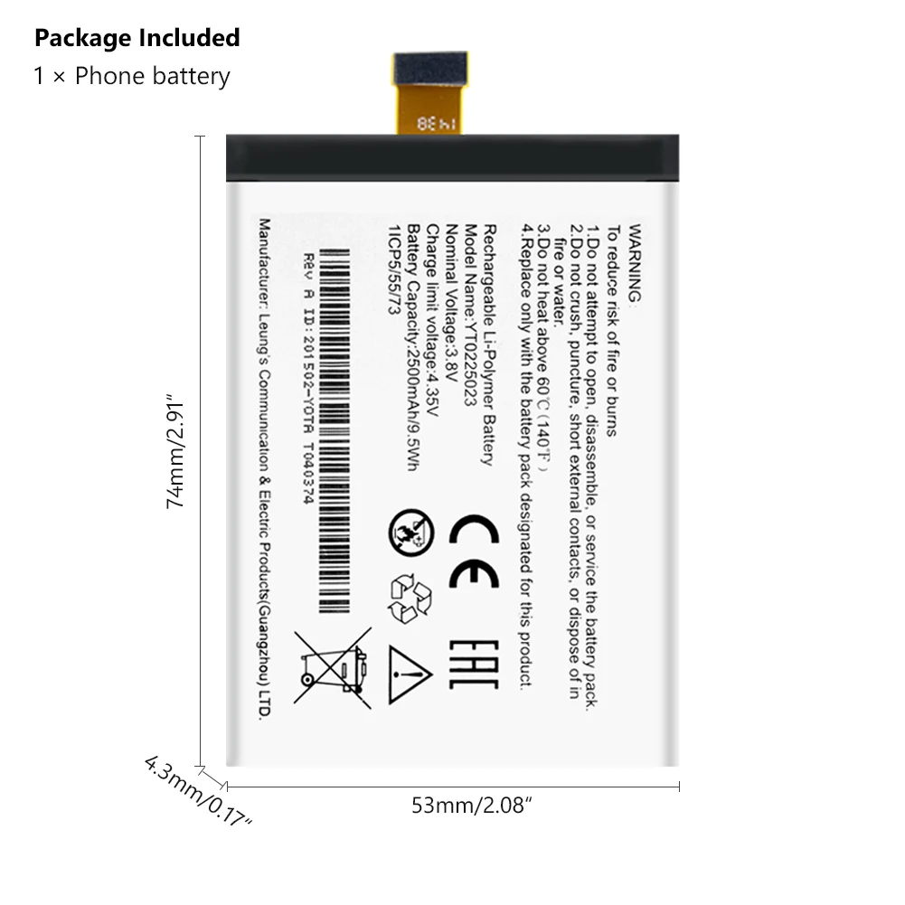 YT0225023 Battery YT0225023 2500 мАч литий-полимерный аккумулятор для Yotaphone 2 YD201 YD206 Сменные Аккумуляторы для мобильных телефонов - Цвет: YT0225023 Battery