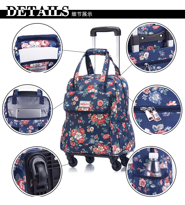 Women Travel Trolley Bags travel Backpack with wheel Rolling luggage trolley backpack waterproof Oxford Rolling Baggage Suitcase