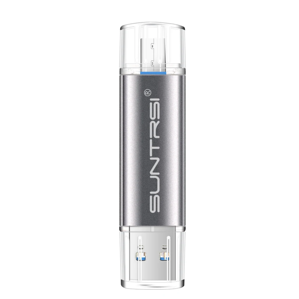 Suntrsi OTG флеш-накопитель 32 Гб высокоскоростная металлическая USB флешка 64 Гб 16 Гб Флешка флеш-накопитель USB 3,0 USB флеш-накопитель с индивидуальным логотипом - Цвет: Grey