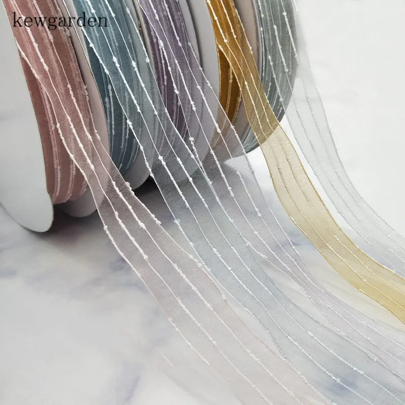 

Kewgarden Wholesale White Wire Stripe Organza Ribbons 1" 25 mm Handmade Tape DIY Hair Bow Satin Ribbon Packing Riband 25 Yards