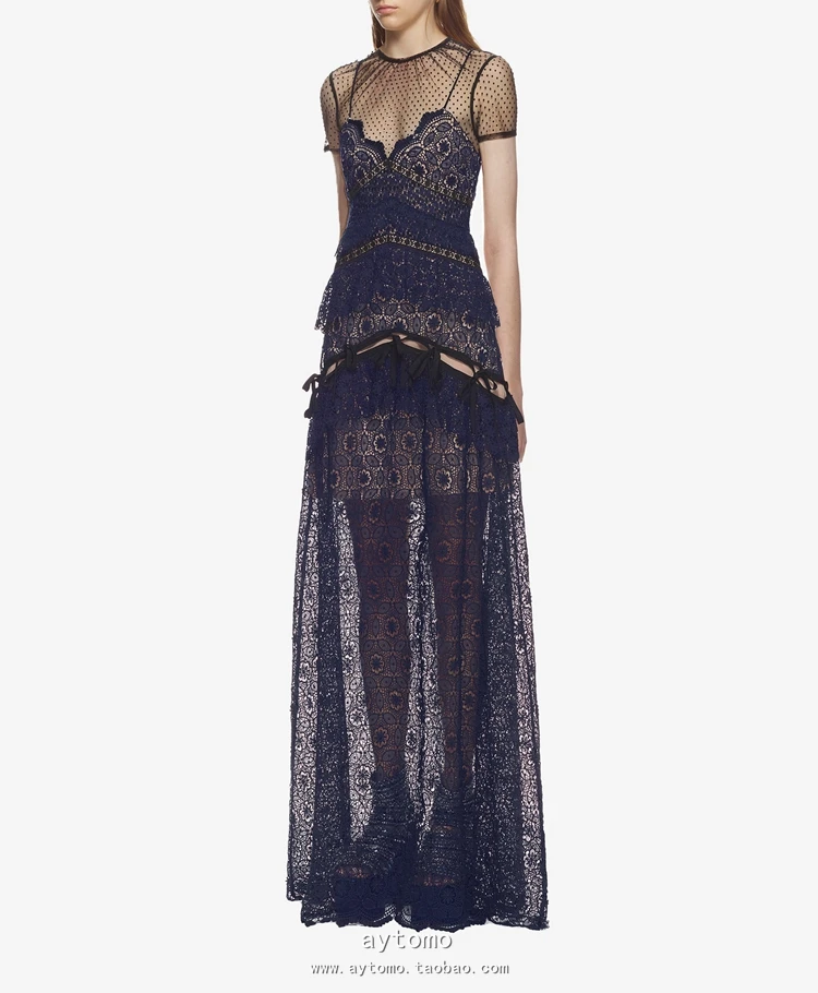 Женское длинное платье с вышивкой для автопортрета 2018 летнее Сетчатое в стиле