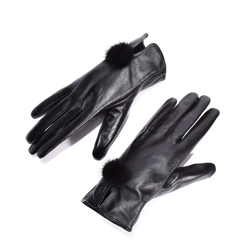 Женские перчатки из натуральной кожи тонкие весна осень варежки меховые женские