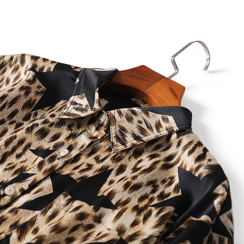 Women animal leopard print sexy long shirts loose style stars casual tops blouse new 2019 spring summer |