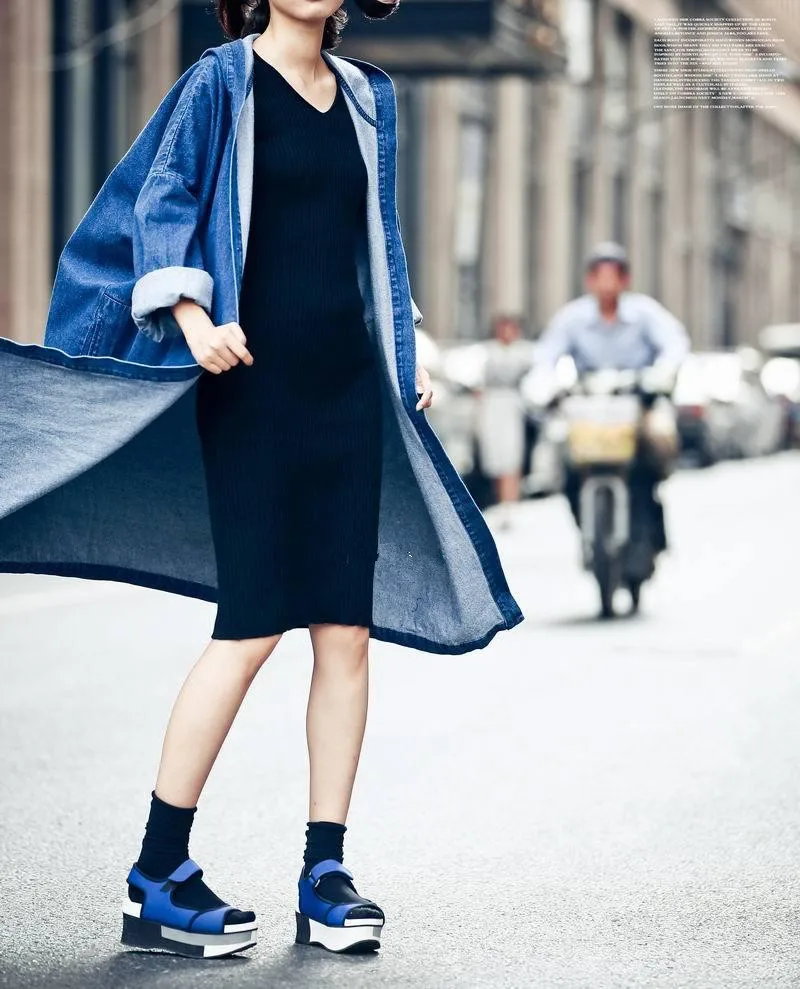 Женский джинсовый плащ-Тренч с капюшоном повседневный свободный Джинсовый плащ