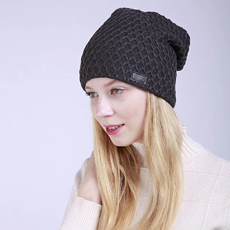 Женские Новые вязанные шапочки Skullies, весенние теплые акриловые шапочки, шапка для женщин, шапка бини, женские элегантные клетчатые шапочки