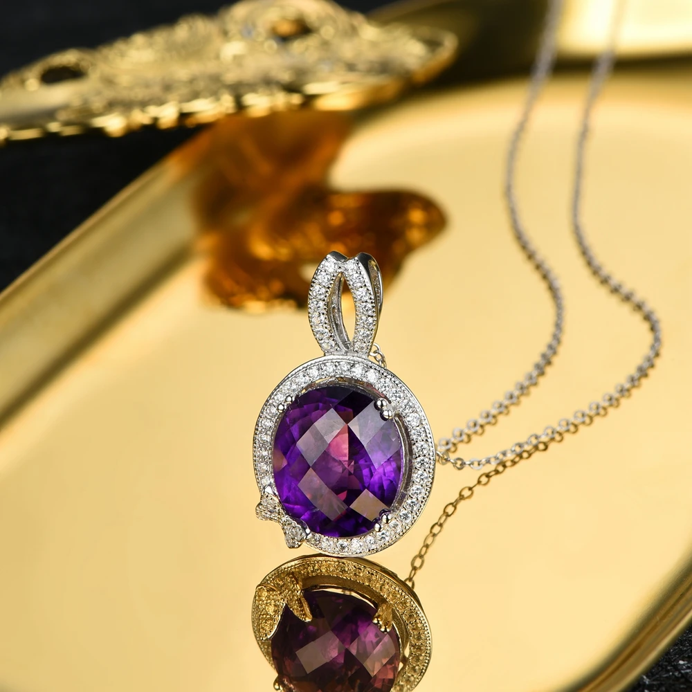 L & zuan 7.69ct натуральный аметист кулон для женщин 100% Твердое Серебро 925 пробы
