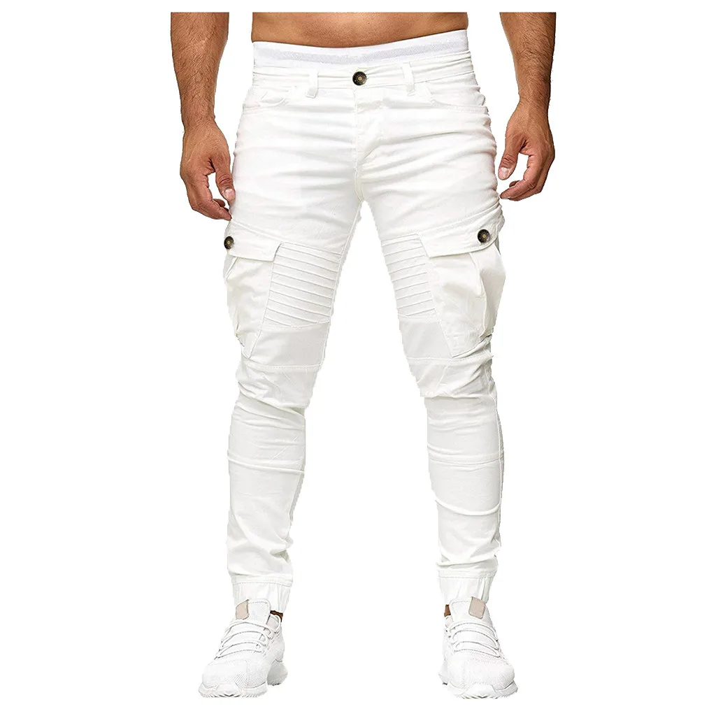 Брюки-карго для мужчин уличная одежда мужские облегающие однотонные