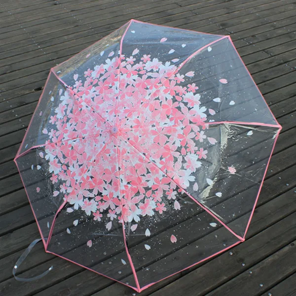 Flat Edge Pink Вишня в цвету прозрачный зонт от дождя Для женщин 3 Складные Сакура цветок Зонт женский дождь инструменты Защита от солнца, зонтике, Рисунок: цветы - Цвет: Flat Edge Pink