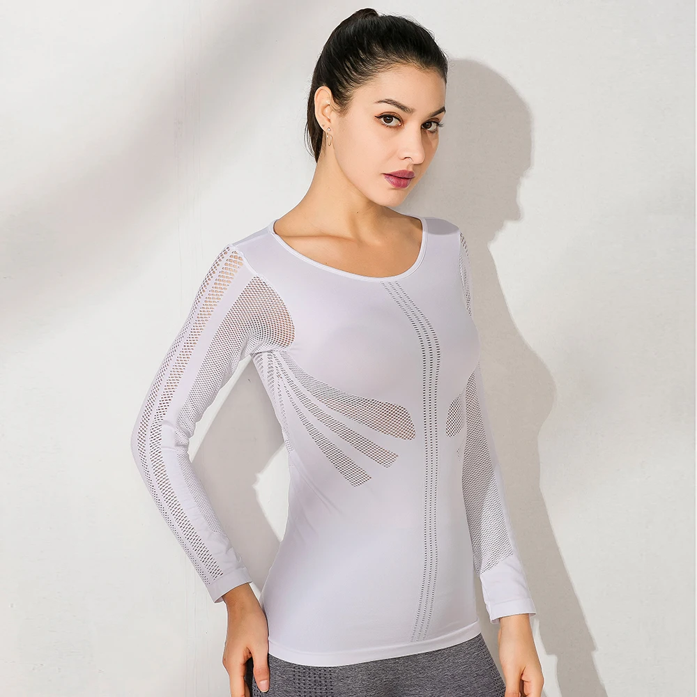 AALAMGEER Fitness Women Mesh Sport White Gym Top Yoga Running Long Sleeve Workout Compression Shirt Deporte Mujer Activewear S-L | Спорт и