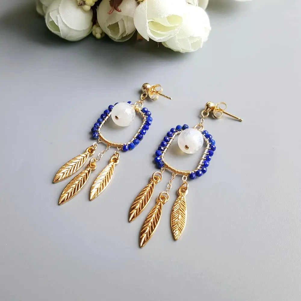 

Lii Ji Real Lapis Lazuli Moonstone Dreamcatch Earrings 925 Sterling Silver Handmade Earrings Delicate Jewelry
