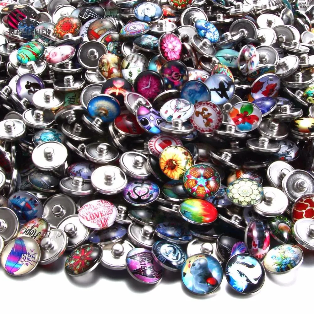 

RoyalBeier 50pcs/lot Special Price Snap Buttons Glass Charms 18mm Snap Button Fit 18mm Snap Bracelet Necklace Women DIY Jewelry