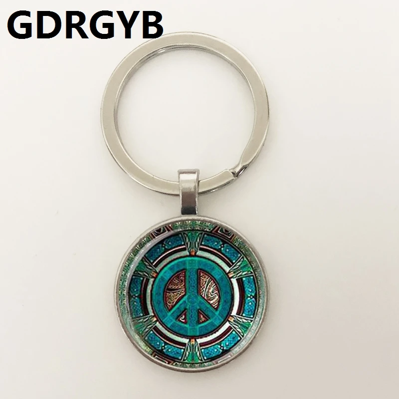 Hippie PEACE ЗНАК стеклянный купол для ключа Пряжка DIY Ручная работа модные ювелирные