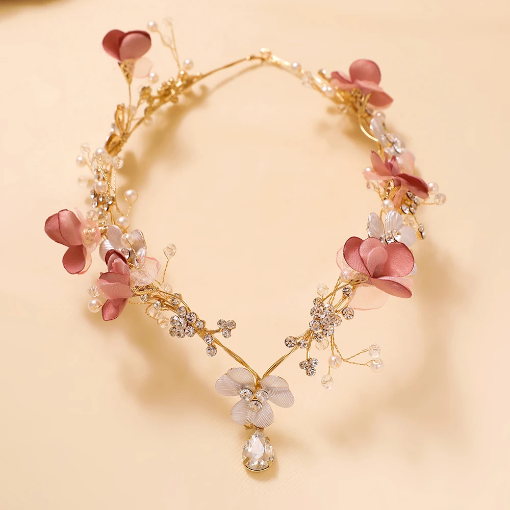 Стразы для принцессы розовые цветочные аксессуары волос невесты свадебная