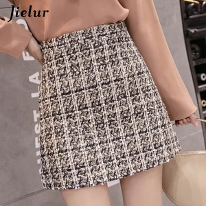 Jielur осенне-зимние мини-юбки для хлопок женщин в клетку с высокой талией в упаковке в стиле хип короткая простая уличная повседневная Женская юбка Молодежная шикарная Jupe