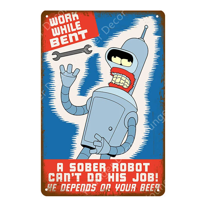 YD6314E Futurama Comics винтажные металлические знаки, плакат, настенная наклейка, декоративная тарелка для комнаты, мультяшная табличка, домашний декор, настенная живопись - Цвет: YD6314E