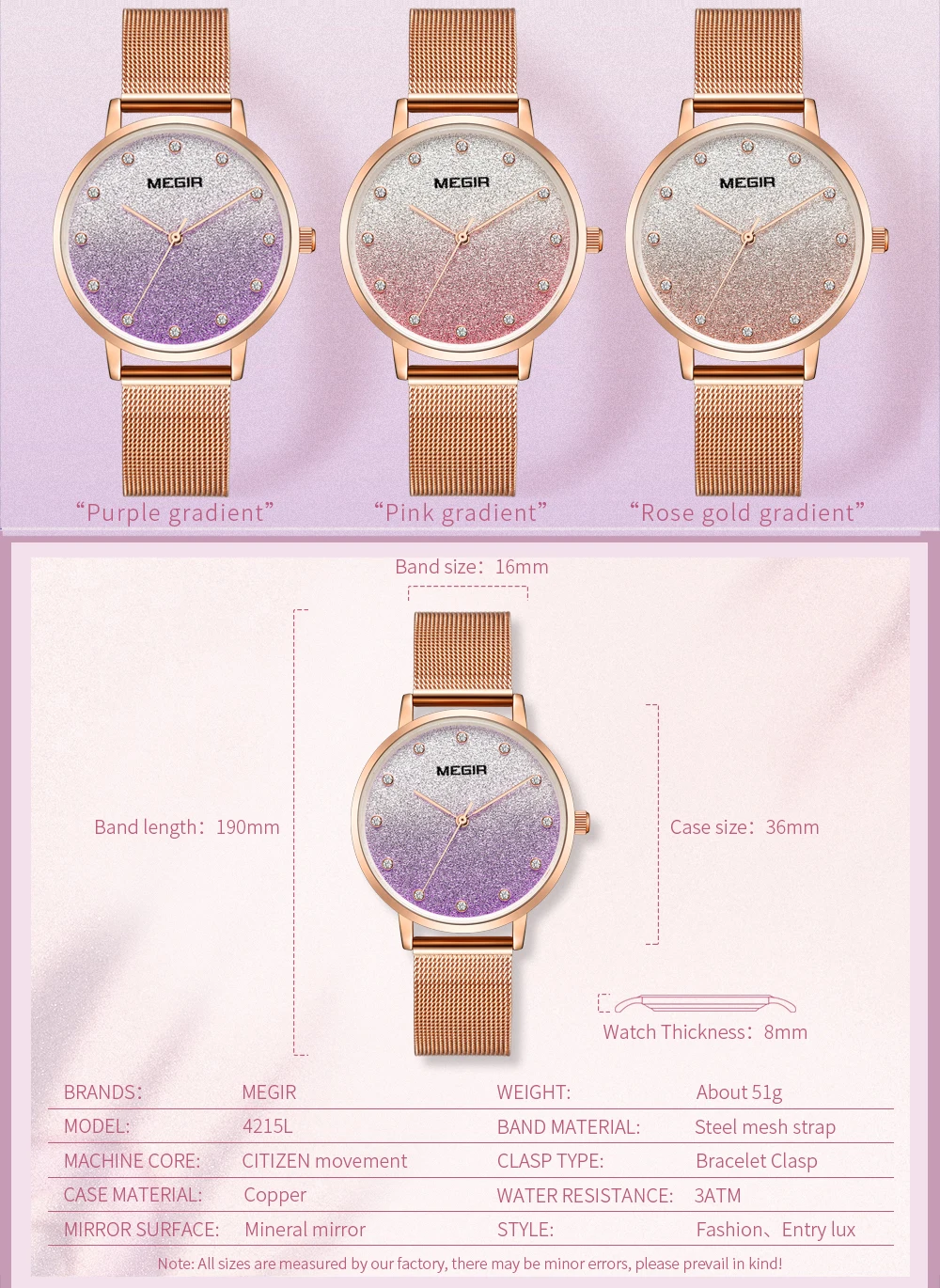 MEGIR Fashion Dress Women Watch Quartz Clock Crystal Decoration RG Mesh Strap Urban Modern Ladies Top Brand Luxury Wristwatches | Наручные