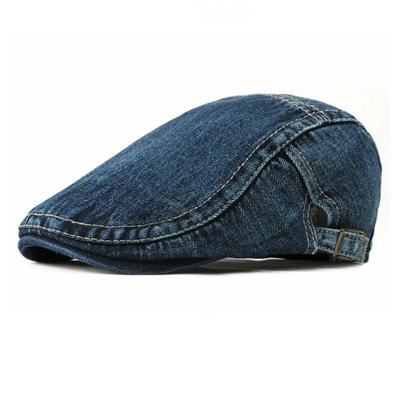 Мужской джинсовый берет в стиле ретро регулируемая джинсовая кепка плоская на