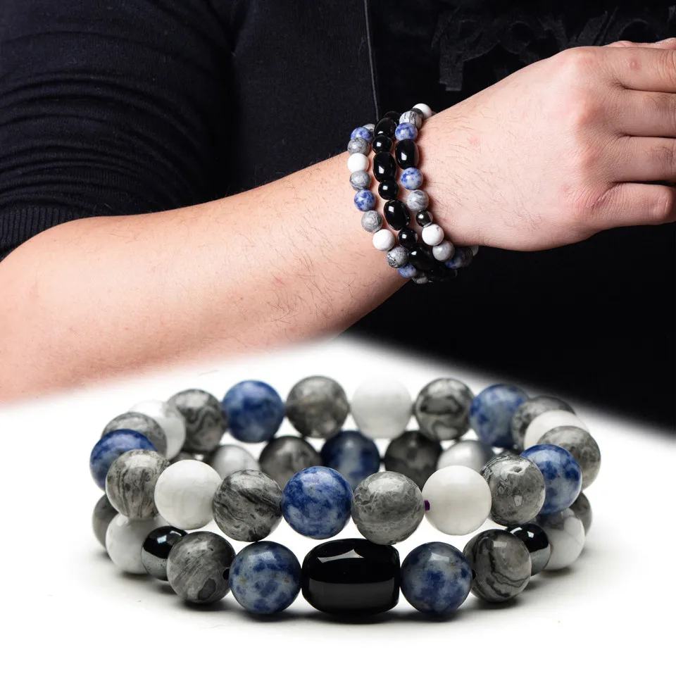 New Unique Charms Natural stone 8-10mm Hematite Black bead Starry sky &amp earth Men's Bracelet for Couple Best friend 2019 | Украшения