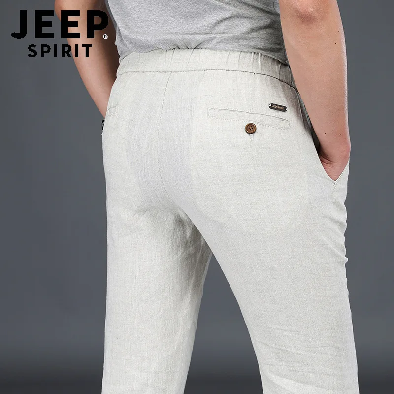 JEEP SPIRIT, лето, льняные брюки для мужчин, повседневные, дышащие, средняя талия, тонкие, осенние брюки для мужчин размера плюс, мужские брюки, pantalon homme