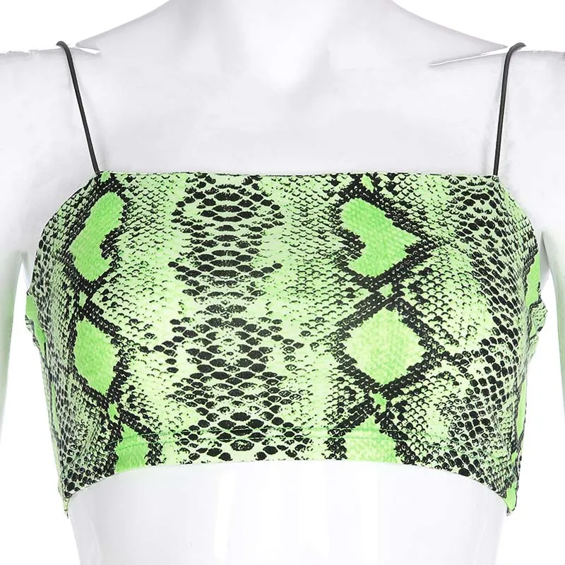 snake print Darlingaga, уличная одежда, неоновый зеленый укороченный топ со змеиным принтом, Фестивальная майка, летний топ из змеиной кожи, женская одежда, укороченные неоновые Топы - Цвет: snake print