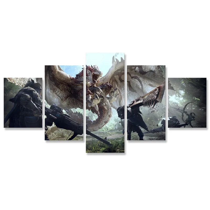 Игроманов костюм Монстер Хантер для Мир Охотник Rathalos дракон Холст Картина 5 шт.