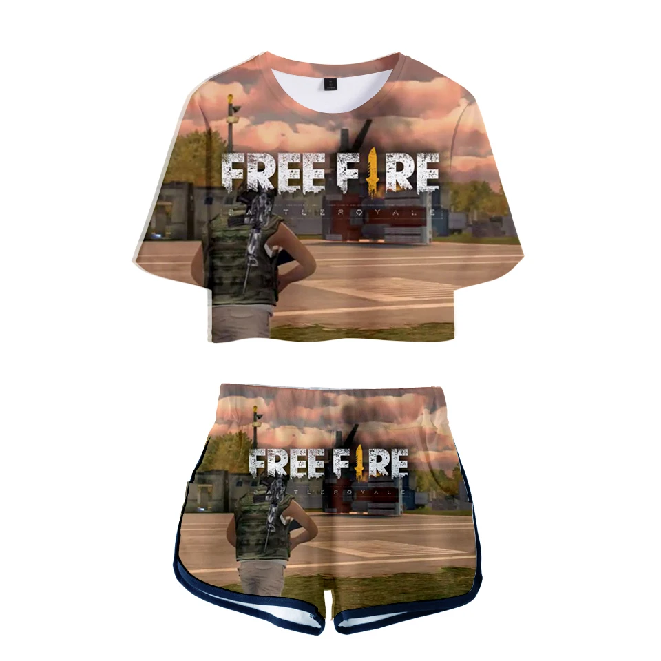 Популярный женский летний комплект из двух предметов с 3D принтом Game Free Fire Модный