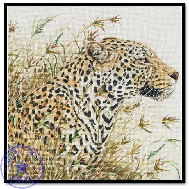 Amishop Top Quality Popular Lovely Counted Cross Stitch Kit Leopard In Grass Prairie Beast Maia 5678000