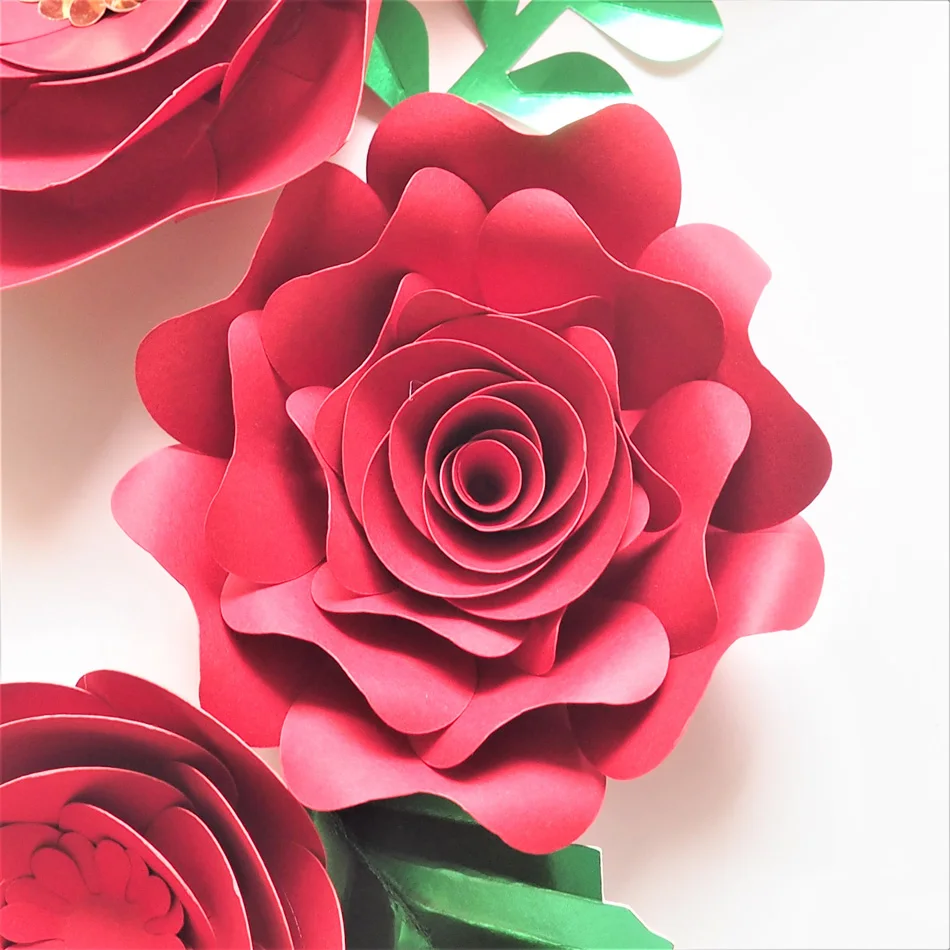 Ручной работы Cardstock красная роза DIY бумажные цветы листья Набор для рождества