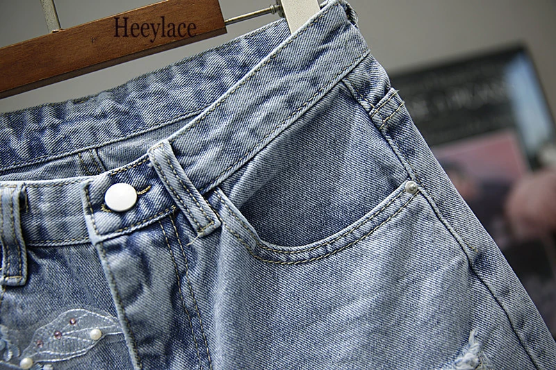 Рваные джинсовые шорты с 3D цветочным рисунком высокая талия 2019 женские вышивкой