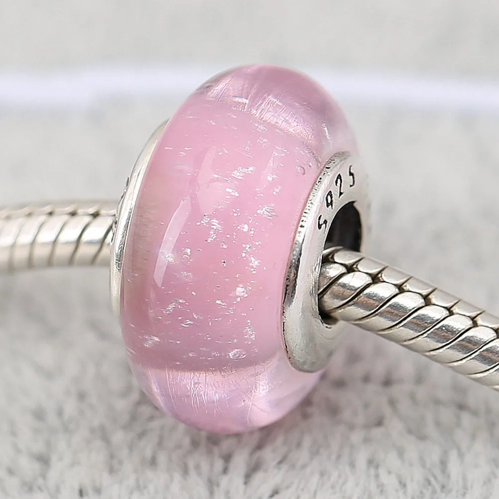 

Authentic 925 Sterling Silver Bead Pink Blister Glass Beads For Original Pandora Charm Bracelets & Bangles Jewelry