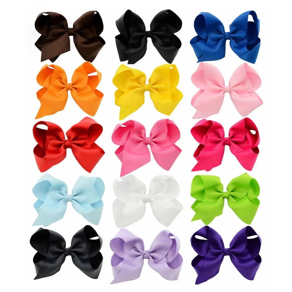 15 шт./лот однотонный 6 дюймов детский красочный бант с зажимом Заколки для волос