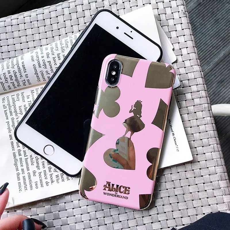 For iPhone XS Max Cute Case Alice mirror Soft Coque Phone Cases for Apple Xs XR X 7 7plus 8 8plus 6 6Sp shell pink case |