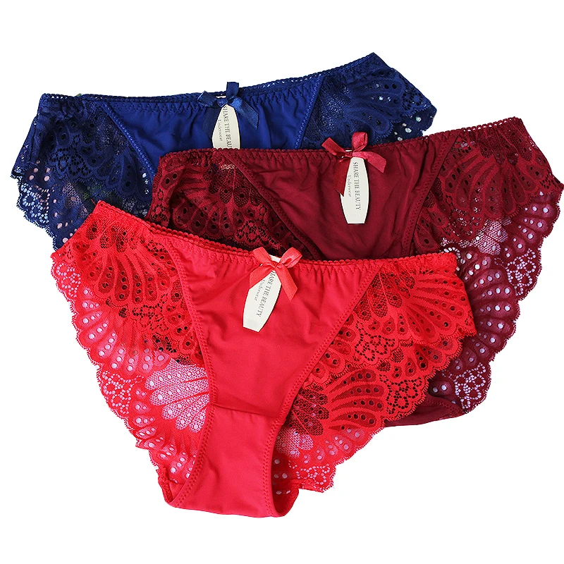 

3Pcs/lot Lace Underwear Women Cotton Briefs Girls Lingeries Cueca Calcinhas 6XL Shorts Underpants Panty Ladies Plus Size Panties