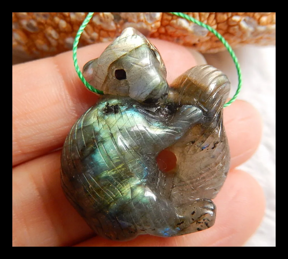 

New Design Natural Stone Carved Animal Cute Koala Labradorite Necklace Pendant,31x25x8mm 9.7g Fashion Jewelry Accessory