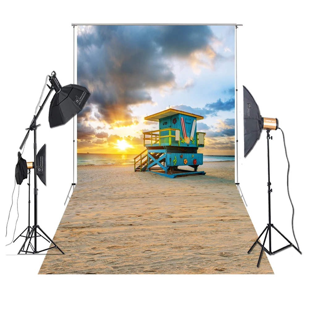 

HUAYI Photography Backdrop Nightfall Outdoor Scene Photo Sandbeach House Resplendent Sunset Background For Studio XT-7077