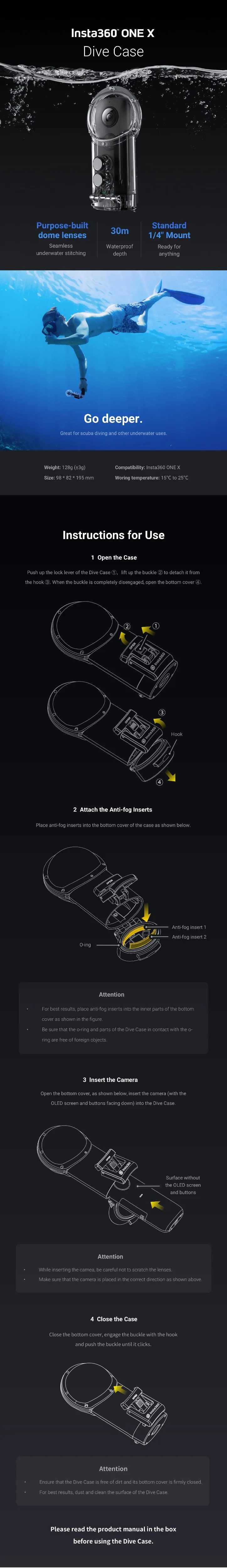 Insta360 ONE X Venture/чехол для дайвинга 30 м водонепроницаемый защитный чехол для дайвинга для Insta360 ONE X аксессуары