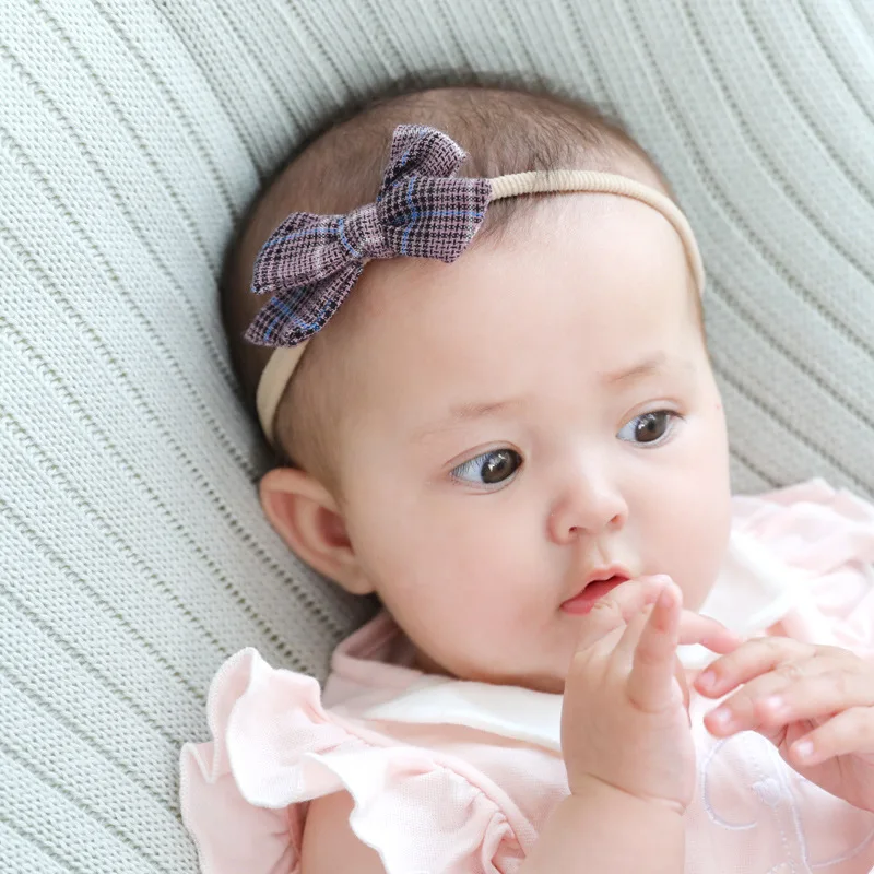 New Baby girl Linen stripe Bow headband newborn elastic Nylon headwraps girls hair accessories christening bebes bandeau gift | Детская