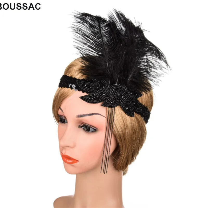 

Flapper Sequin Feather Headbands Dress Accessories Costume Hairband Headpiece India Women Ladies Vintage Party Jewelry KNJH02