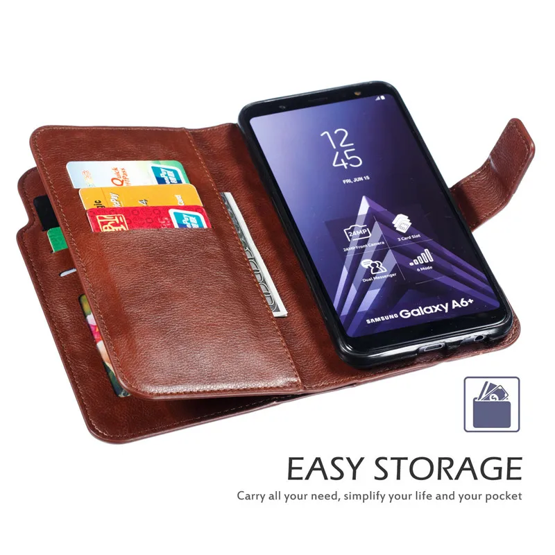 brown Для samsung Galaxy A8 чехол, роскошный кожаный многофункциональный чехол с 9 картами, флип-чехол для телефона для samsung A8 Plus - Цвет: brown