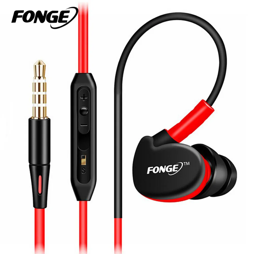 Спортивные брендовые наушники Fonge для бега с микрофоном стерео усиленными басами