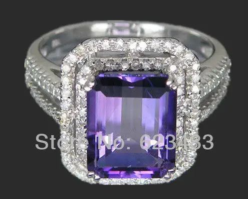 

Solid 14k White Gold Natural Diamond Amethyst Engagemen Wedding Ring