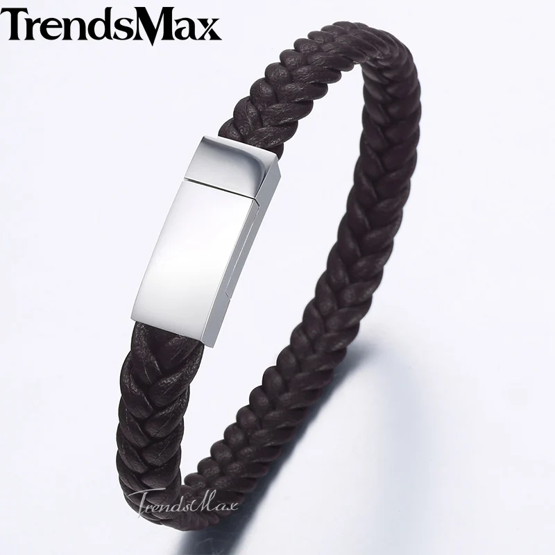 9mm Microfiber Braided Leather Bracelets For Men Black Brown Wristband Bracelet Stainless Steel Square Magnetic Clasp DLBM17 | Украшения и