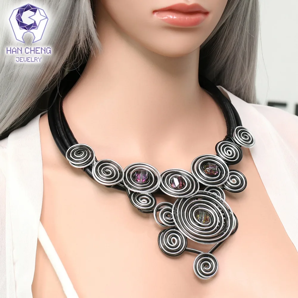 Новинка модный большой чокер HanCheng ручной работы с кожаным шнуром драгоценным