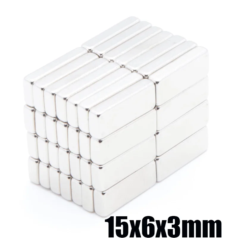 Сильный квадратный редкоземельный магнит NdFeB N35 100 шт. 15x6x3 мм неодимовые магниты